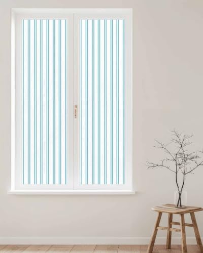 Window Privacy Film Frosted, Teal Blue Stripes Reusable Static Cling Window Tints, Modern Vertical Striped Minimalist Heat Control Windows Films for Offices, Balcony, 29.5 x 118 Inches - Image 2