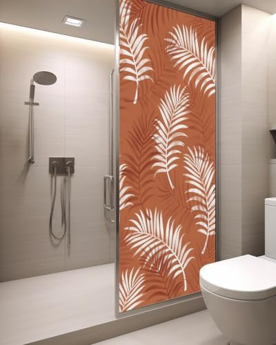 Window Privacy Film Frosted, Terracotta Botanical Static Cling Door Window Covering, Summer Palm Leaves Foliage Tropical UV Blocking Windows Film for Office, Hotel, Bedroom, 29.5 x 78.7 Inches - Image 3