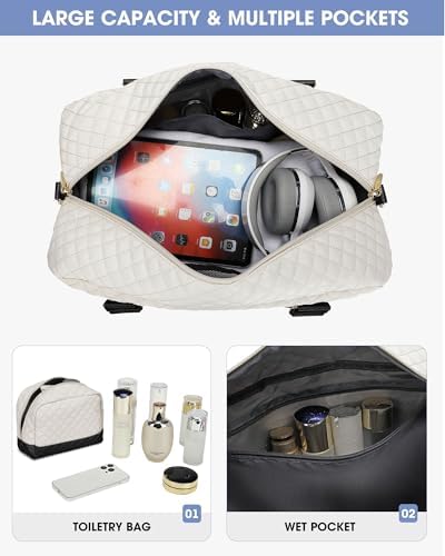 Travel Duffle Weekender Bags for Women: Overnight Bag with Shoe Compartment Carry On Bags with Toiletry & Wet Pocket Large Tote Hospital for Women Labor Delivery Black White - Image 2