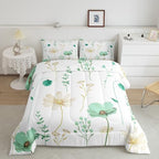 Erosebridal Watercolor Floral Bedding Set Twin Size, Mint Green Beige Flower Comforter Set for Teens Adult Women, White Modern Minimalist Quilt Plant Branches Pastoral Duvet Insert, 1 Pillow Case - Image 2