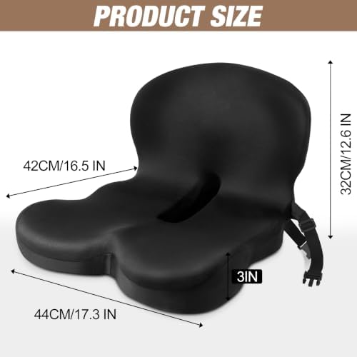 MYFAMIREA Truck Seat Cushion, Memory Foam Trucker Seat Cushion for Truck Driver Long Sitting with Adjustable Strap, Back Support and Pain Relief for Trucker Driving Office Chair and Pain, Black - Image 2