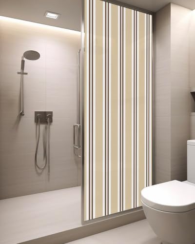 Window Privacy Film Frosted, Beige Striped Static Cling Door Window Covering, Modern Farmhouse Vertical Stripes UV Blocking Windows Film for Office, Hotel, Bedroom, 29.5 x 78.7 Inches - Image 3