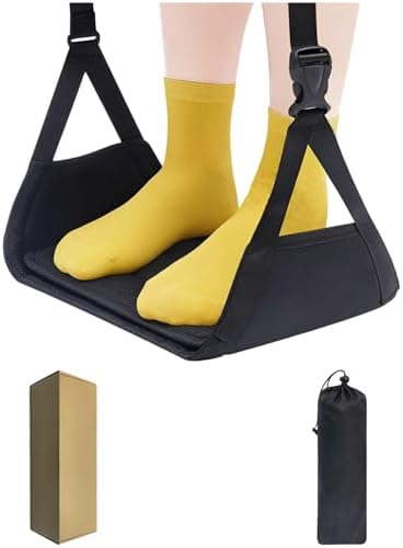 2 Pcs Airplane Foot Hammock Set, Adjustable Footrest for Long Flights, Portable Travel Foot Rest, Oxford Cloth, Mesh Fabric and Memory Foam, Drawstring Pouch, Helps Ease Leg Discomfort and Fatigue by LUMINFLY