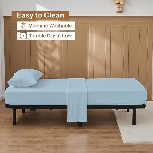 ARlinen 4 PCs Cot Sheets Sets 32" X 75", Egyptian Cotton Fitted Mattress Fits Upto 4"-8" Deep Perfect for Narrow Twin/RV Bunk/Guest Bed Replacement/Camping, Light Blue - Image 5