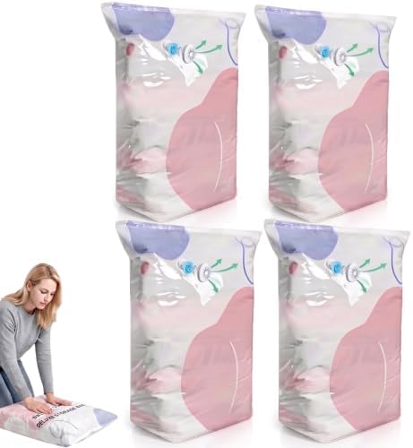 4 Pack No-Pump Vacuum Storage Bags, Large Cube Vacuum Seal Bags, Space Saver Bags for Clothes, Pump-Free Compression Cubes for Comforters, Blankets, Bedding & Closet Organization，Large by FIJEMYAQiJianDian