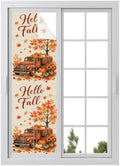 Window Privacy Film Frosted, Thanksgiving Fall Reusable Static Cling Window Tints, Orange Car Pumpkin Maple Leaves Tree Heat Control Windows Films for Offices, Balcony, 29.5 x 118 Inches by Unknown