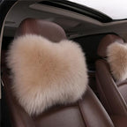 Fluffy Car Headrest Pillow Furry Long Wool Lumbar Auto Head Neck Support Pillow Cushion Natural Luxury Fur Warm Soft Comfort Winter - Image 2