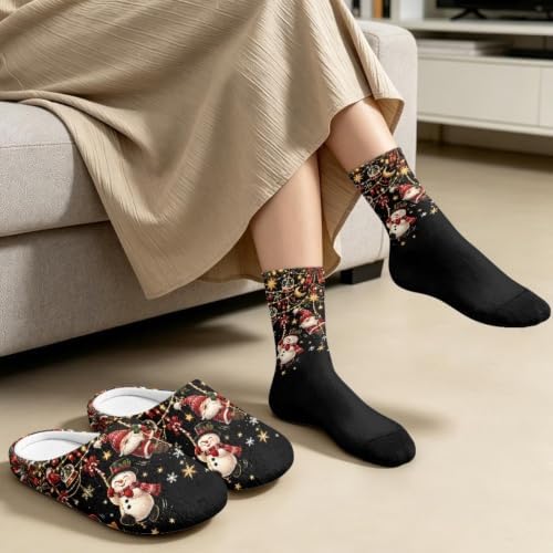 Jeiento Winter Fuzzy Slipper and Crew Socks Warm Winter Shoes Lightweight Soft Cushion House Slipper Bedroom Shoes - Image 3