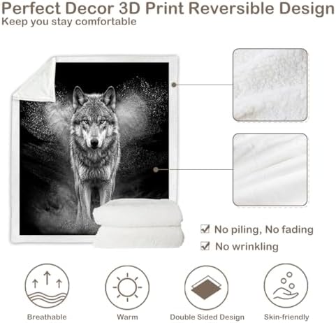 Wolf Sherpa Blanket Lone Wolf Animal Print Throw Blanket for Men Soft Warm Cozy 50x60 Inches Dark Wildlife Design Bedroom Gamer Room Decor Gift for Birthday Housewarming Anniversary - Image 7