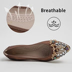 Women's Ballet Flat Shoes - Cute Rhinestones Bow Wedding Flats Slip on Flats for Women Comfort - Image 4