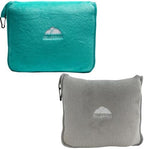 BlueHills Travel Blanket Pillows for Two Airplane Traveling Essentials Flight Throws in Bag case with Backpack Clip Compact Large Plane Accessories – Teal Green and Light Gray by BlueHills
