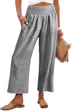 ANRABESS Womens Striped Gingham Wide Leg Cropped Palazzo Pants with Pockets by ANRABESS
