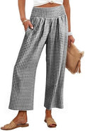 ANRABESS Womens Striped Gingham Wide Leg Cropped Palazzo Pants with Pockets by ANRABESS