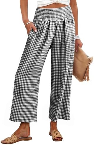ANRABESS Womens Striped Gingham Wide Leg Cropped Palazzo Pants with Pockets by ANRABESS