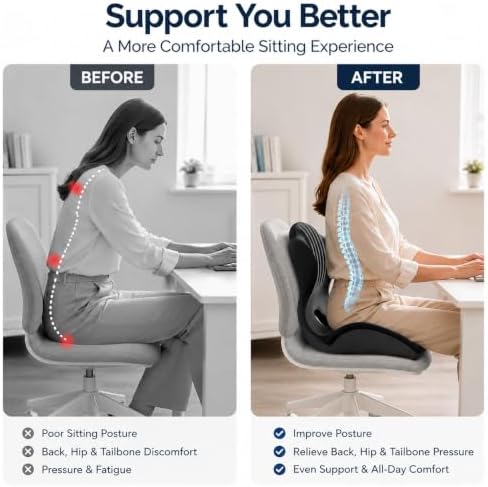 Ergonomic Memory Foam Seat Cushion, L Shaped Lumbar Support Pillow with Tailbone Relief, Orthopedic Chair Pad for Office, Car, Gaming Chair, Travel (Black) - Image 6