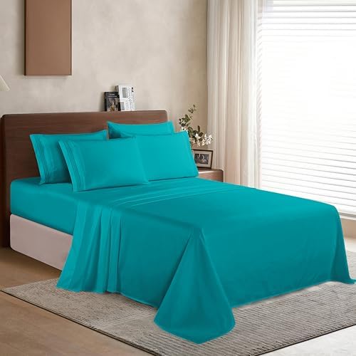 Elegant Comfort Luxurious Soft 1500 Thread Count Egyptian 6-Piece Premium Hotel Quality Wrinkle Resistant Coziest Bedding Set, Easy All Around Elastic Fitted Sheet, Deep Pocket, Full, Turquoise - Image 3