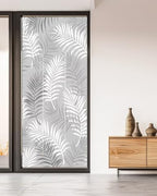 Window Privacy Film Frosted, Grey Botanical Non-Adhesive Static Cling Window Tint, Summer Palm Leaves Foliage Tropical Insulated Windows Frosted Films for Living Room, 35.4 x 78.7 Inches - Image 5
