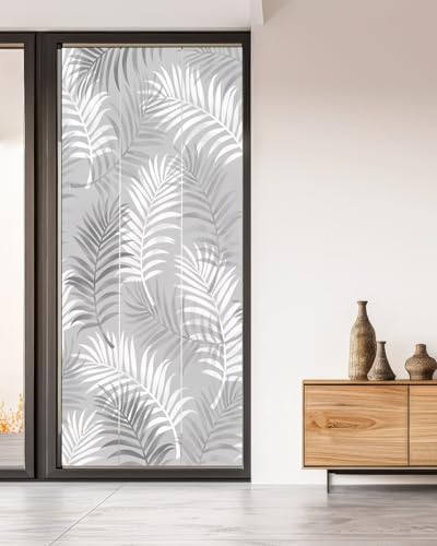 Window Privacy Film Frosted, Grey Botanical Non-Adhesive Static Cling Window Tint, Summer Palm Leaves Foliage Tropical Insulated Windows Frosted Films for Living Room, 35.4 x 78.7 Inches - Image 5