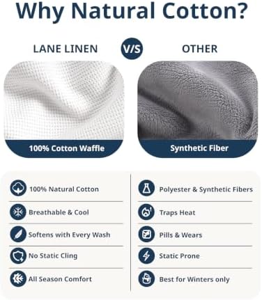 LANE LINEN Twin Blanket, 100% Cotton, 300 GSM, Waffle Textured - White - Image 6