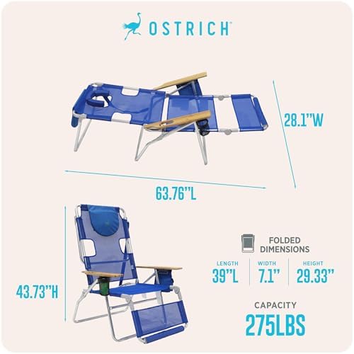 Ostrich The Altitude 3N1 Reclining Lounge Chair, Relaxing Beach Seat, Blue - Image 3