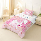 Erosebridal Unicorn Bedding Set for Girls Twin Kawaii Rainbow Unicorn Comforter Set Bedroom Decor for Girls Kids Cartoon Horse Duvet Insert Ombre Stars Quilt Comforter Pink 2 Pcs - Image 3