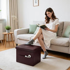 Bsketa Storage Ottoman Bench, 16" Folding Leather Foot Rest, Brown 2 Pack - Image 2