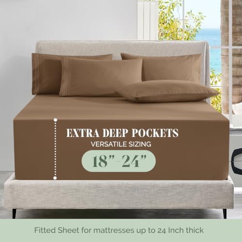 Elegant Comfort Luxury Soft 6-Piece 1500 Premium Hotel Quality Bed Sheet Set with Extra Deep Pockets 18-24 Inch, Wrinkle Free, Storage Pockets, Extra Deep Pocket 6PC Sheets, Queen, Tan - Image 4