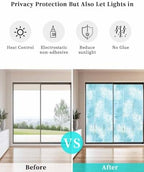 Window Privacy Film Frosted, Blue Botanical Static Cling Door Window Covering, Summer Palm Leaves Foliage Tropical UV Blocking Windows Film for Office, Hotel, Bedroom, 29.5 x 78.7 Inches - Image 6