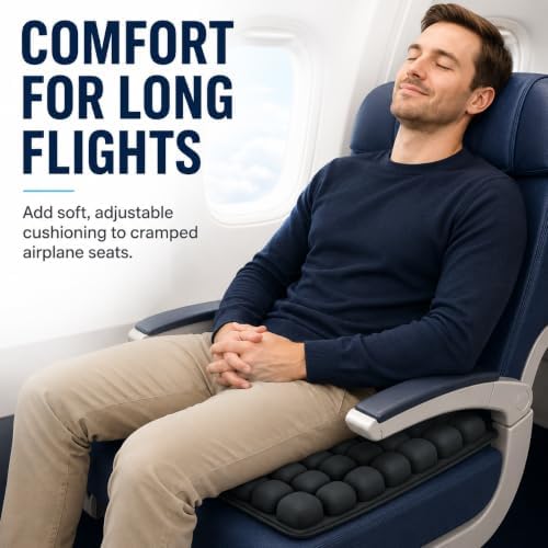 Inflatable Travel Seat Cushion with Built-in Pump - Compact Airplane Seat Cushion for Long Flights - Ergonomic Air Pad for Car, Stadium Bleachers & Desk Chair Comfort (Dark) - Image 3
