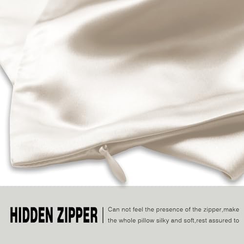 Suatien Mulberry Silk Pillow Cases 2 Pack King Size, Beige - Image 4