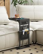 TUTOTAK C Shaped End Table with Charging Station, Side Table for Sofa - Image 2