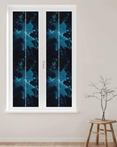 Window Privacy Film Frosted, Night Sky Reusable Static Cling Window Tints, Blue Natural Forest Trees Star River Scenery Heat Control Windows Films for Offices, Balcony, 29.5 x 118 Inches - Image 2