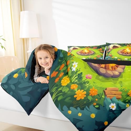 Erosebridal Campfire Toddler Comforter Set Woodland Campsite Bedding Set Happy Camping Camper Comforter for Kids Boys Girls,Rv Bunk Accessories Quilt Duvet - Image 6