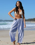 TARSE Womens Linen Wide Leg Striped Pants Casual Barrel Palazzo Harem Pants - Image 2