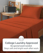 Twin XL 4 Piece Sheet Set - College Dorm Room Essentials - Terracotta - Image 6