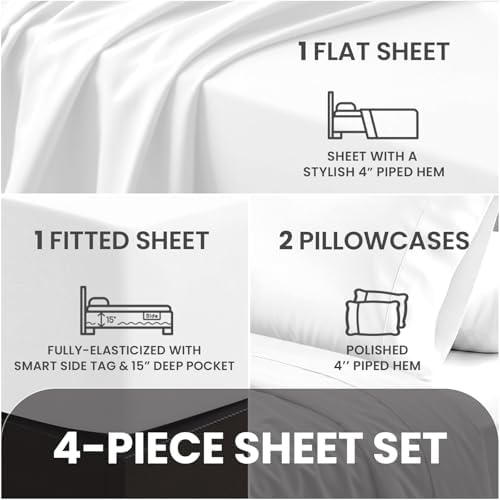 Pizuna 100% Cotton Full Sheet Set 600 Thread Count White - Image 4