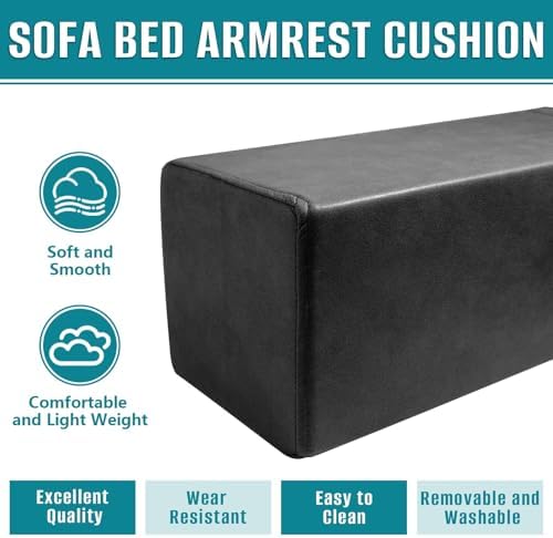 2 Pack Couch Arm Rest Pillow, 8''x8''x20'' Faux Leather Waterproof Cover, High Density Foam Armrest Cushion, Removable & Washable Elbow Support for Sofa, Bed, and Armchair (Black) - Image 6