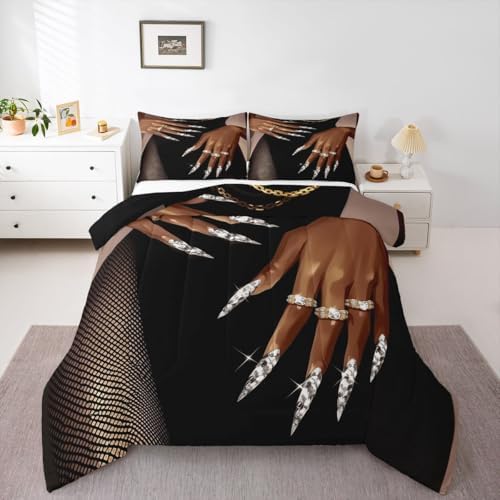 Erosebridal African American Comforter Set King Size Black Woman Bedding Set for Women Girls Afro Magical Comforter Black Female Quilt Duvet for Teens Adult Melanin Bedroom Decor, 3 Piece by Erosebridal