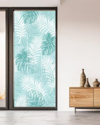Window Privacy Film Frosted, Teal Green Palm Trees Tropical Non-Adhesive Static Cling Window Tint, Summer Beach Botanical Insulated Windows Frosted Films for Living Room, 35.4 x 78.7 Inches - Image 5