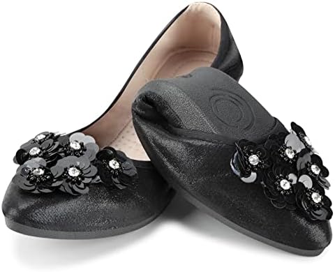 KUNWFNIX Women Ballet Flats Rhinestone Wedding Ballerina Shoes Foldable Sparkly Comfort Slip on Flat Shoes by KUNWFNIX