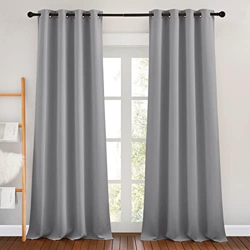 NICETOWN Silver Grey Curtains 96 inches Long, Grommet Thermal Insulated Blackout Curtains Privacy Window Treatments for Boys Room/Living Room, W46 x L96, 2 Panels by NICETOWN