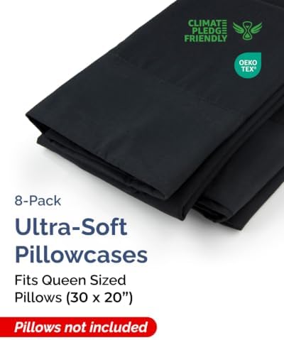 Queen Pillow Cases - 8 Pack Soft Pillowcase Covers - 20" x 30" (Black) - Image 2