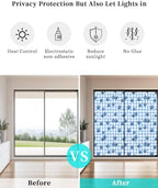 Window Privacy Film Frosted, Blue Blueberry Static Cling Door Window Covering, Checkered Fruits Farmhouse Art UV Blocking Windows Film for Office, Hotel, Bedroom, 29.5 x 78.7 Inches - Image 6
