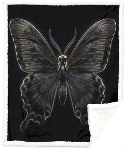 Black Butterfly Sherpa Blanket Dark Aesthetic Throw Blanket for Women Soft Warm Cozy 60x80 Inches Gothic Room Decor Bedroom Couch Gift for Birthday Housewarming Anniversary by Sleepwish