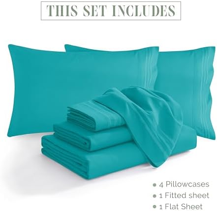 Elegant Comfort 1500 Premium Quality 6-Piece Bed Sheet Set - 18-24 Inch Extra Deep Pocket, Smart Storage Pockets, Wrinkle Free Ultra Soft 6PC Extra Deep Pocket Sheets, Full, Turquoise - Image 4