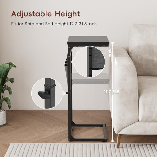 Vagusicc C Shaped End Table, Set of 2 Tall Side Table for Couch, Adjustable Height Small Couch Side Table for Small Spaces, End Table Slide Under Sofa Table TV Tray Arm Table for Living Room, Black - Image 4