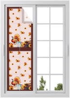 Window Privacy Film Frosted, Thanksgiving Fall Reusable Static Cling Window Tints, Pink Turkey Pumpkin Flowers Stripe Rustic Heat Control Windows Films for Offices, Balcony, 29.5 x 118 Inches by Unknown