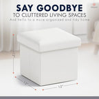 Ornavo Home Small Square Storage Ottoman, Set of 2, 12x12x12, White - Image 2