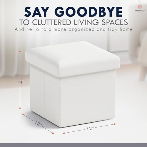 Ornavo Home Small Square Storage Ottoman, Set of 2, 12x12x12, White - Image 2