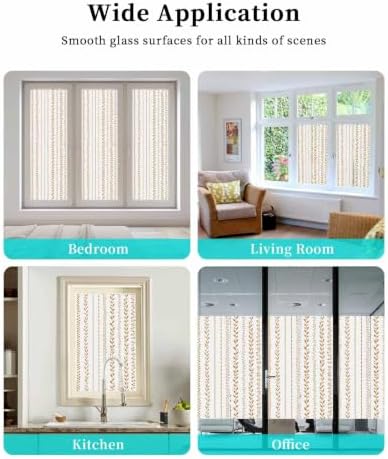 Window Privacy Film Frosted, Modern Minimalist Art Reusable Static Cling Window Tints, Rustic Boho Leaf Stripes Simple Orange Heat Control Windows Films for Offices, Balcony, 29.5 x 118 Inches - Image 7